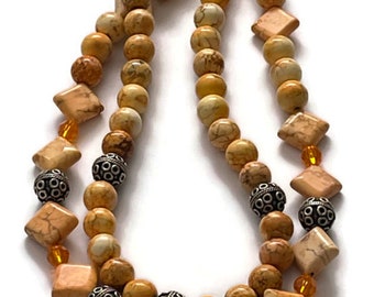 Vintage Long Orange Turquiose Bead Necklace