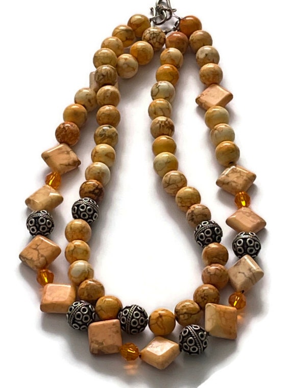 Vintage Long Orange Turquiose Bead Necklace