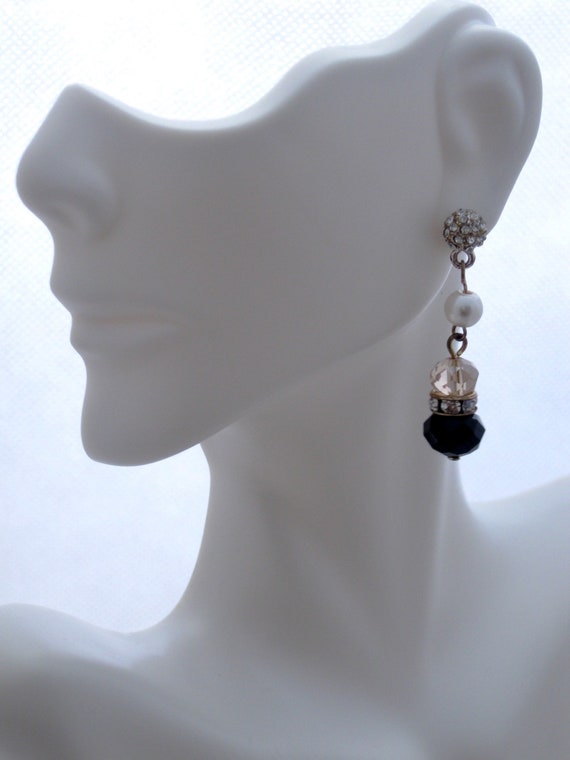 Vintage Czech Glass Bead Rhinestone Earrings - image 2