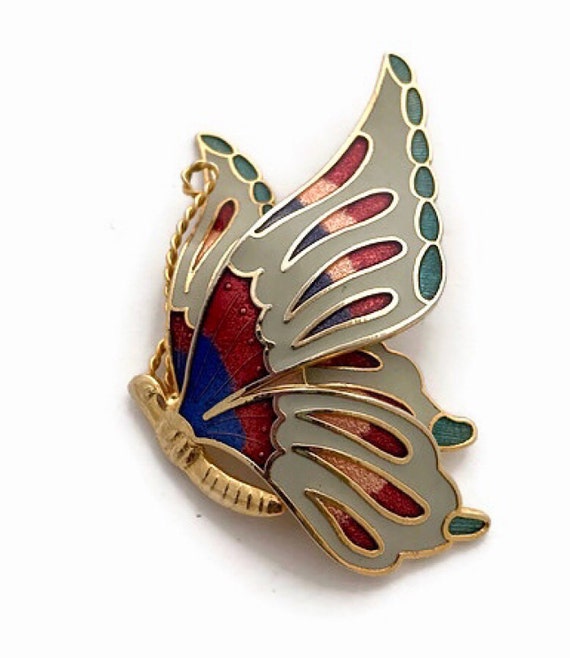 Vintage Cloisonné Enamel Butterfly Brooch
