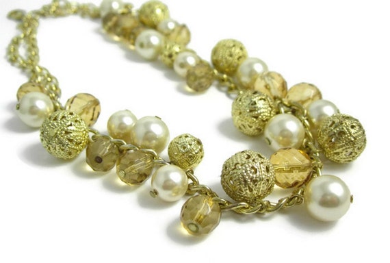 Vintage Goldtone Glass Beads, Faux Pearls, Filigr… - image 8