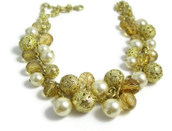 Vintage Goldtone Glass Beads, Faux Pearls, Filigr… - image 4