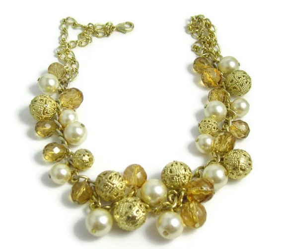 Vintage Goldtone Glass Beads, Faux Pearls, Filigr… - image 7