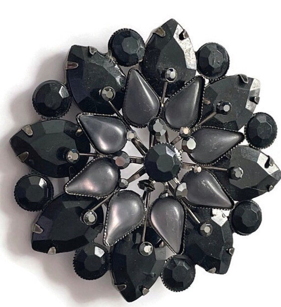 Vintage black gray rhinestone - Gem