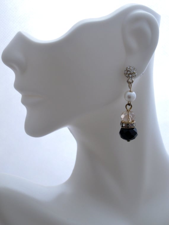 Vintage Czech Glass Bead Rhinestone Earrings - image 1