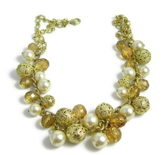 Vintage Goldtone Glass Beads, Faux Pearls, Filigr… - image 5