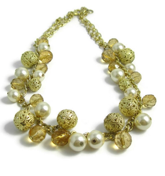 Vintage Goldtone Glass Beads, Faux Pearls, Filigr… - image 6