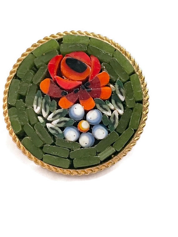 Vintage Floral Italy Mosaic Pin Brooch
