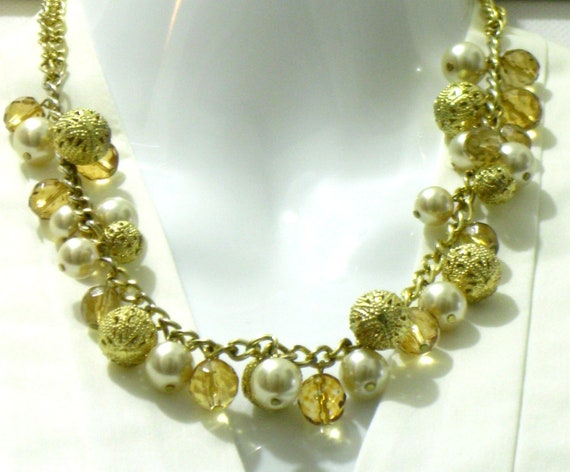 Vintage Goldtone Glass Beads, Faux Pearls, Filigr… - image 3