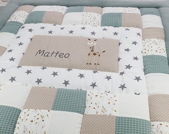 Krabbeldecke personalisiert - Patchwork Decke Baby - Giraffe - Krabbeldecke mit Namen - Tessalinchen