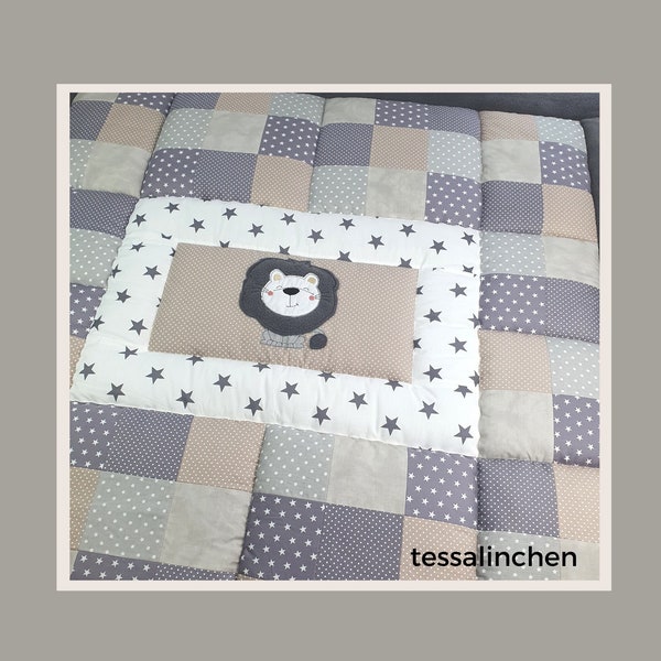 Krabbeldecke mit Namen * Löwe * Patchworkdecke personalisierbar * Geschenk Taufe Tessalinchen