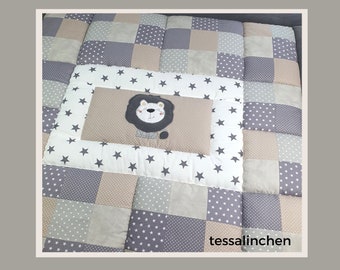 Krabbeldecke mit Namen * Löwe * Patchworkdecke personalisierbar * Geschenk Taufe Tessalinchen