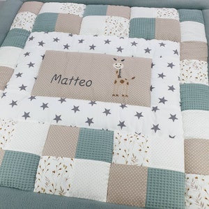 Krabbeldecke personalisiert Patchwork Decke Baby Giraffe Krabbeldecke mit Namen Tessalinchen Bild 5