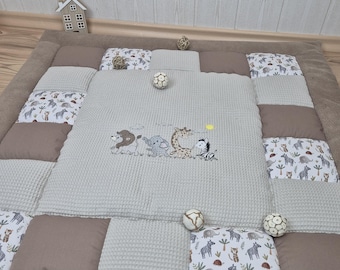 Waffelstoff Krabbeldecke mit Namen * Safarie erdtöne * Krabbeldecke zur Geburt oder Taufe * Tessalinchen