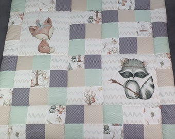 Crawling blanket with name * forest animals * patchwork blanket baby * fox * raccoon * squirrel * owl Tessalinchen