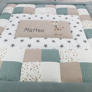 Krabbeldecke personalisiert Patchwork Decke Baby Giraffe Krabbeldecke mit Namen Tessalinchen Bild 7