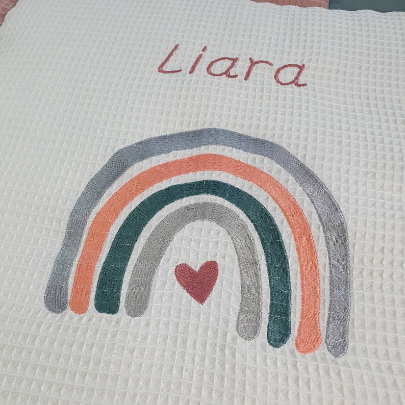 Thick blanket personalized rainbow waffle cream crawling blanket for birth or baptism Tessalinchen image 6