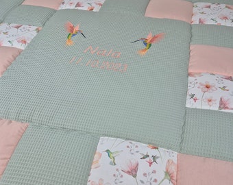 Thick crawling blanket personalized * Hummingbird waffle fabric mint * Crawling blanket for birth or baptism * Variations