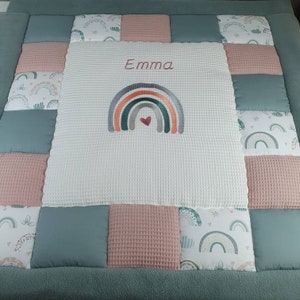 Thick blanket personalized rainbow waffle cream crawling blanket for birth or baptism Tessalinchen mint