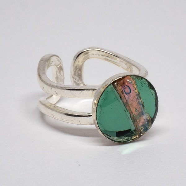 Petite bague ronde en mosaïque de verre artisanal