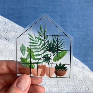 Gewächshaus Pflanzer Aufkleber | Gewächshaus | Tropische Blätter im Übertopf | Spülmaschinenfest | 6x7cm