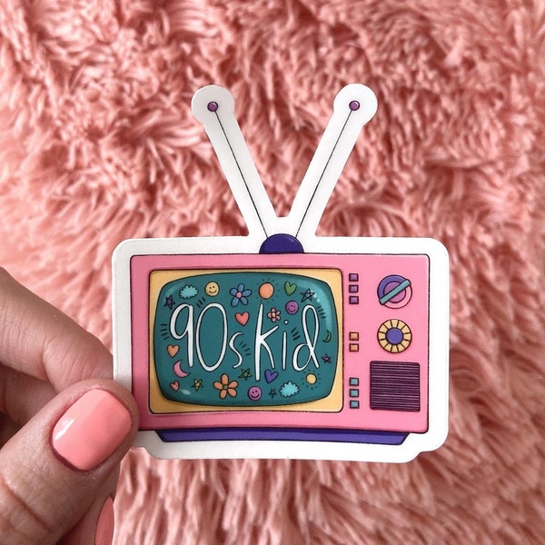 90s Kid Retro TV Sticker | Vinyl sticker for water bottle, laptop, journal, window, and more | retro style television Illustration, 2.66x3”