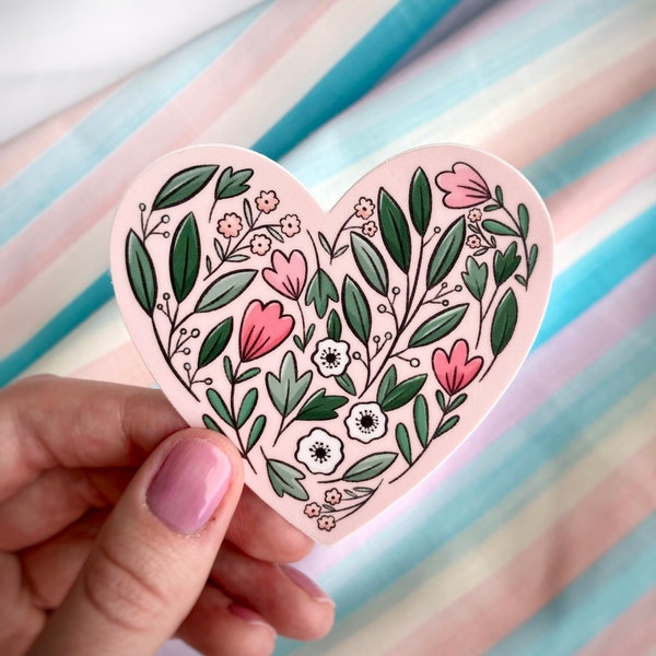 Flower Heart Sticker | playful heart shape | Dishwasher Safe and Weather Resistant water bottle sticker | 3x2.86”