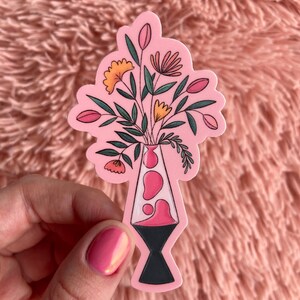 Pegatina de lámpara de lava // Jarrón de flores // Apto para lavavajillas y resistente a la intemperie // 9,3 x 5 cm // Para botellas de agua, portátiles y más
