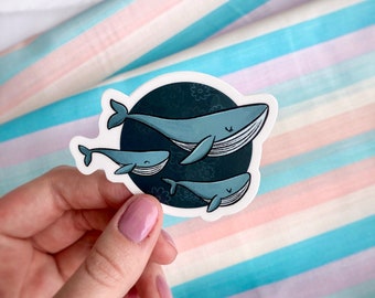 Whale Sticker | humpback mother and babies | dishwasher safe and weatherproof | vinyl 3”x2.24”