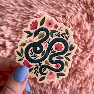 Sticker slang en bloemen | Cobra-ontwerp | Vaatwasmachinebestendig en weerbestendig | 3" | voor bidon, laptop, gitaar en meer