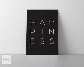 Geluk afdrukbare muurkunst, inspirerende typografie (digitale download)