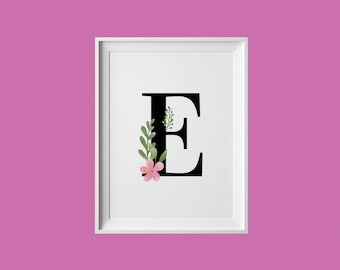 Blumen Buchstabe E Druck, Kinderzimmer Wandkunst (Digitaler Download)