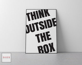 Think Outside the Box-print, zwart-wittypografie (digitale download)