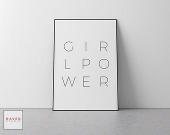 Girl Power Print, Feminist Wall Art, Girls Room Decor (Digital Download)