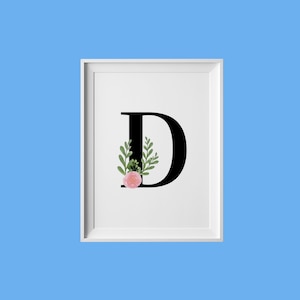 Letra inicial D, Letra D do monograma, Floral D, Letra D floral, Arte de parede com letra D, Arte de parede para berçário, impressão de letra floral, impressão de letra para meninas