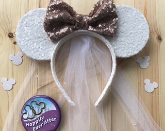Minnie Mouse Bride Ears: bruiloftshoofdband met pailletten en sluier