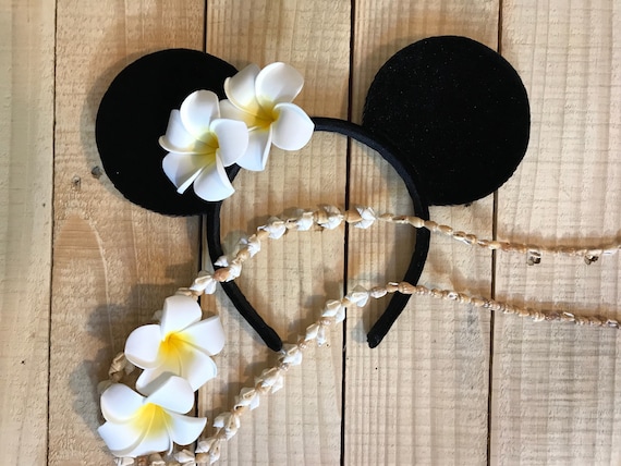 Disney Black Embroidered Floral Mouse Ears Headband Minnie Ears Disney Parks Aulani Hawaii Black Gold Plumeria  main image 4