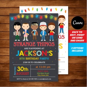 Editable, Stranger Kids Birthday Invitation, Stranger Kids Party, Waterslide Party, CanvaTemplate, INSTANT DOWNLOAD