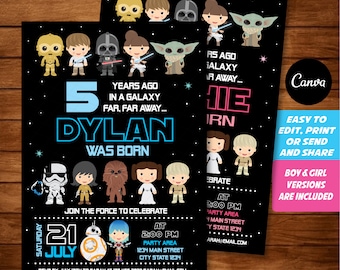 Editable, Star Wars Birthday Invitation, Star Wars Party, Jedi Birthday, Jedi Invitation, Jedi Party, Canva template, INSTANT DOWNLOAD