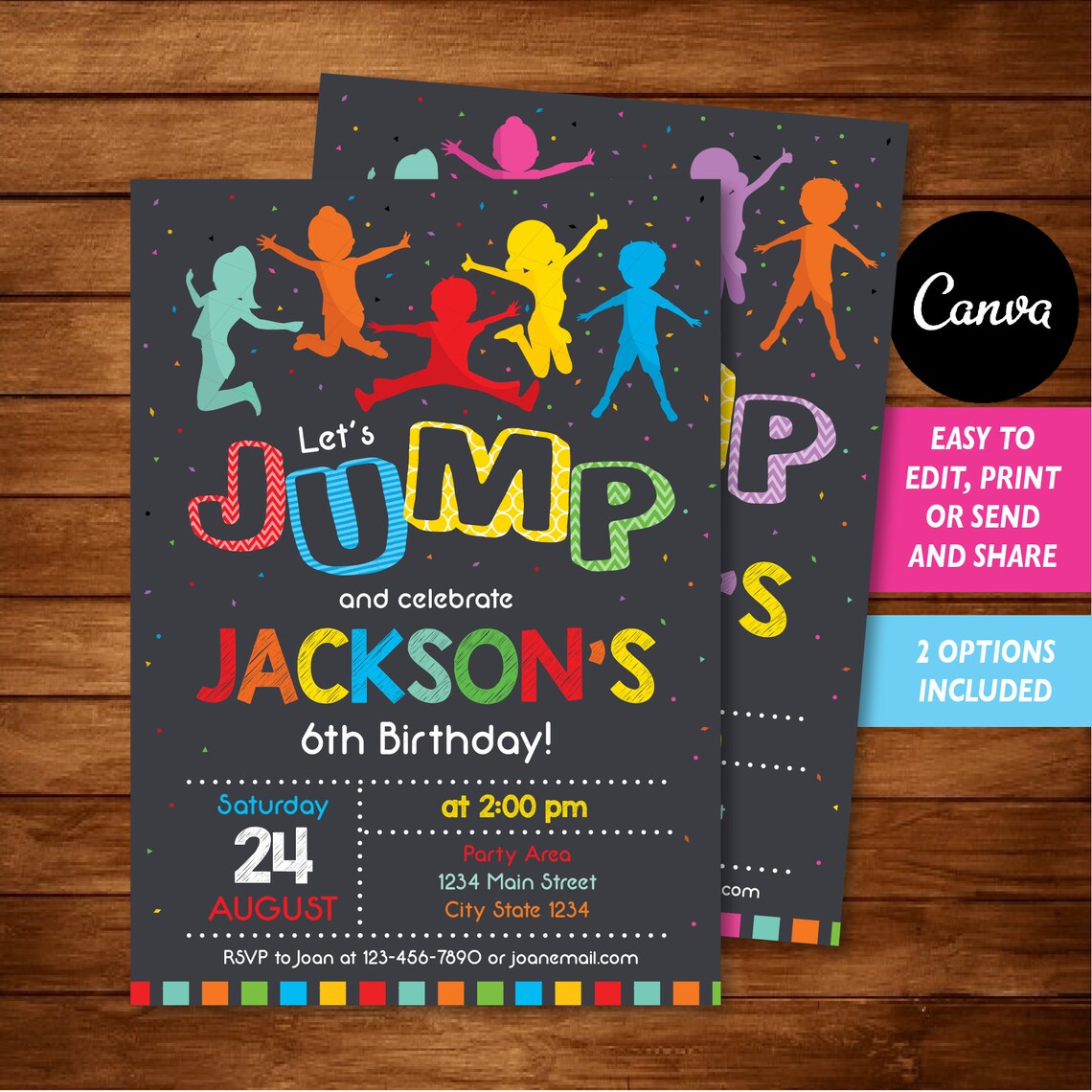 Editable, Jump Birthday Invitation, Jump Invitation, Jump Party, Canva Template, Chalkboard