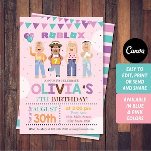 Editable, Roblox Girl Invitation, Game Girl Party, Roblox Girl Birthday Party Theme, Roblox Invite, Canva Template, INSTANT DOWNLOAD