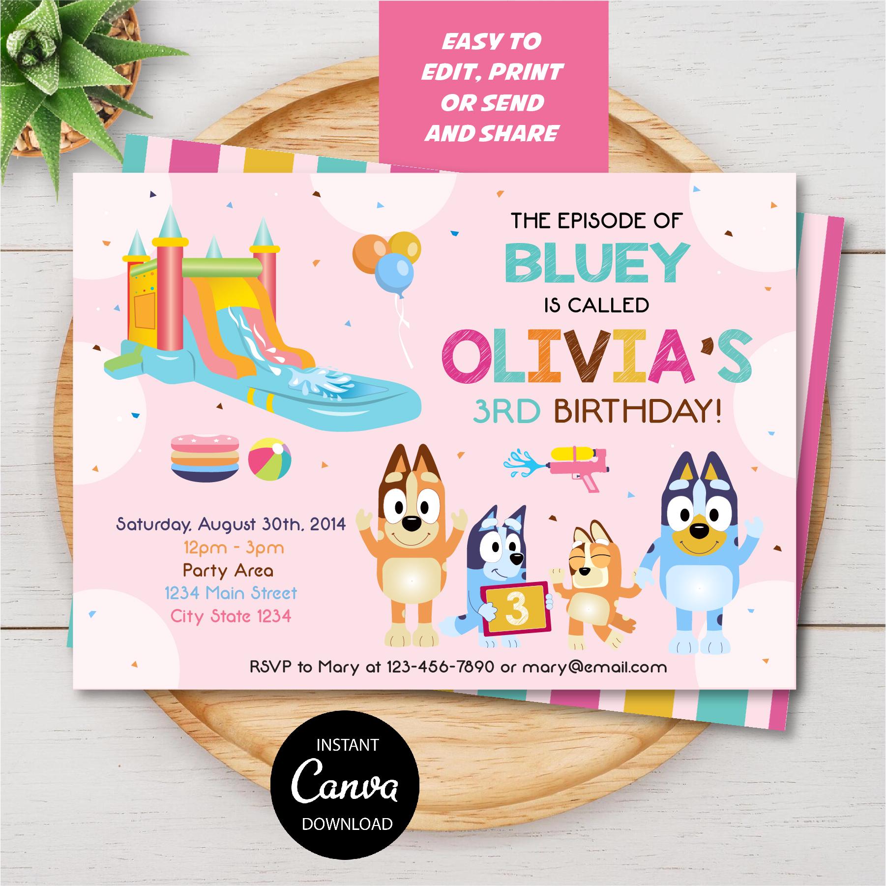 Up Town Party Editable Bluey Invite
