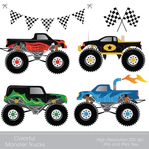 Clipart digitale - Monster truck per scrapbooking, inviti, lavori di carta, creazione di biglietti, centrotavola, solo per uso personale