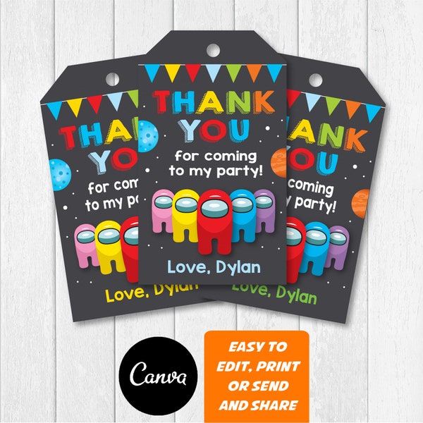 EDITABLE, Favor Tags, Gaming party, Gaming Birthday, Gaming Thank you Tags, Chalkboard, Canva template, INSTANT DOWNLOAD