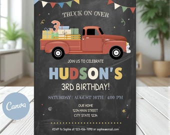 EDITABLE, Vintage Truck Invitation, Vintage Truck birthday, Pick up truck Invitation, Canva Template,  INSTANT DOWNLOAD