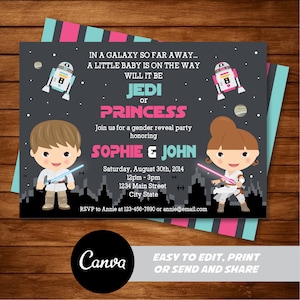 Editable, Star Wars Gender Reveal Invitation, Canva Template, INSTANT DOWNLOAD