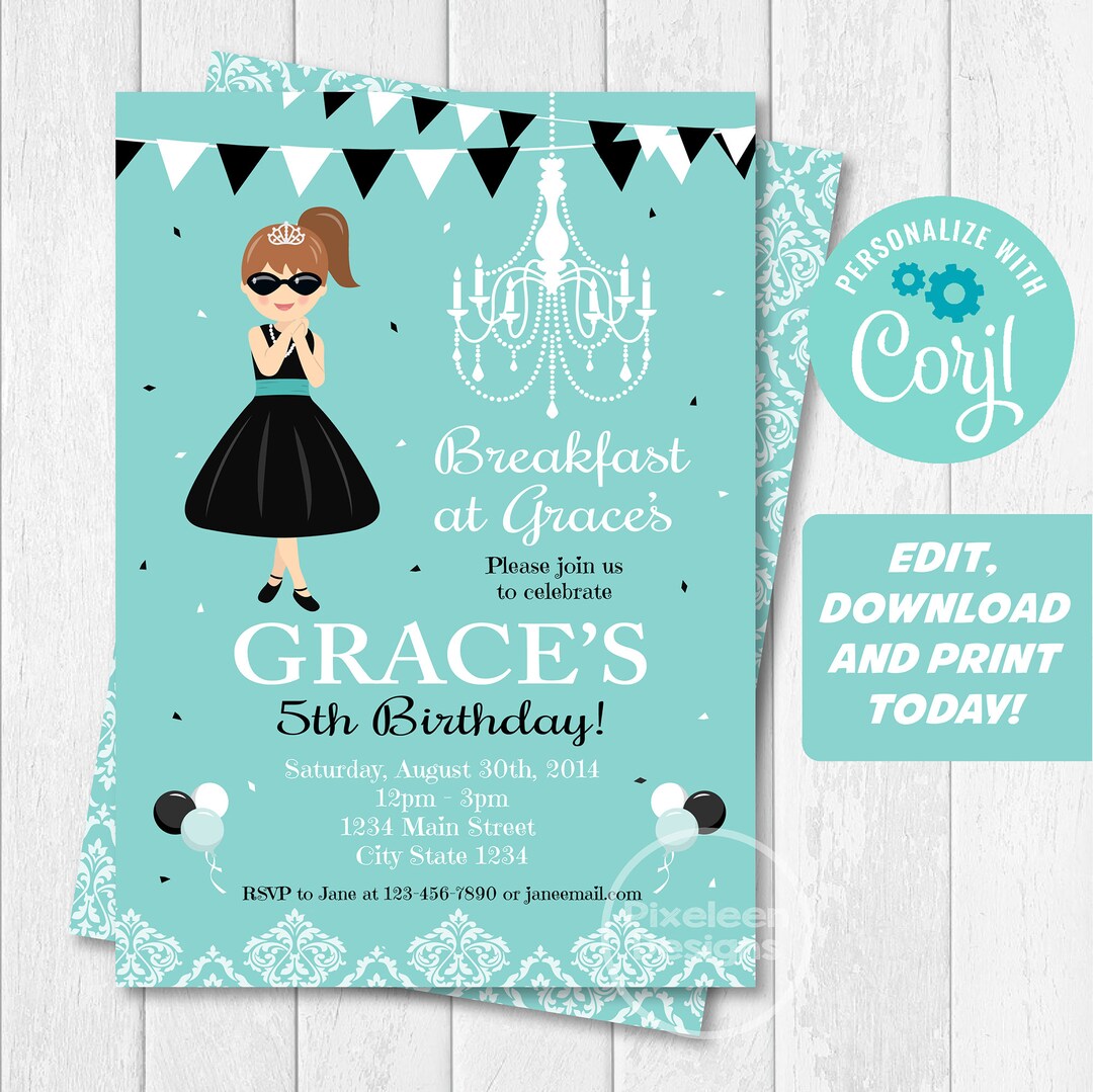 Self Editable Breakfast at Tiffany's Invitation - Etsy