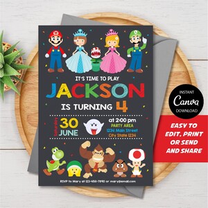 EDITABLE, Video Game Invitation, Kids Birthday Invitation, Canva template, Chalkboard, INSTANT DOWNLOAD