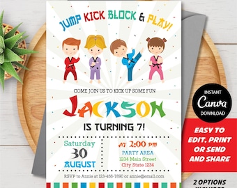 Editable, Karate Birthday Invitation, Taekwodo Invitation, Karate Invite, Taekwodo birthday, Canva, template, INSTANT DOWNLOAD