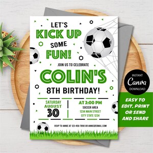 Editable, Soccer Birthday Invitation, Soccer Invite, Soccer Birthday, Soccer Party, Canva Template, INSTANT DOWNLOAD